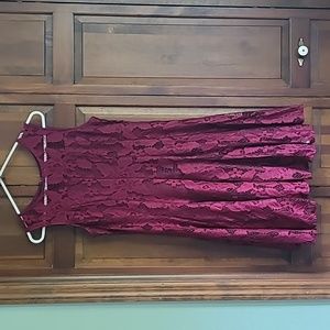 Ryan Michelle lace dress Lg burgandy lined sleeveless fit n flare coquette